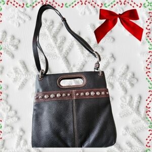 Brighton Studded Pebbled Genuine Leather Slim Crossbody Clutch bag Retired GUC